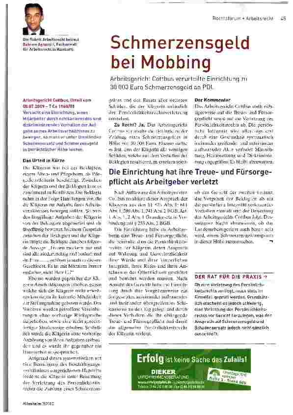 Vorschauseite 1: Schmerzensgeld bei Mobbing