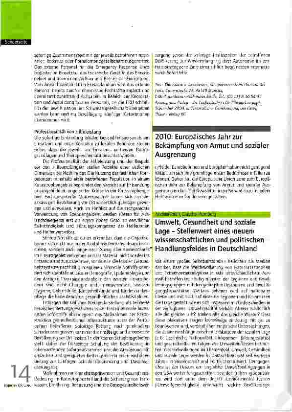 Vorschauseite 1: Umwelt, Gesundheit und soziale Lage - Stellenwert eines >neuen< wissenschaftlichen und politischen Handlungsfeldes in Deutschland