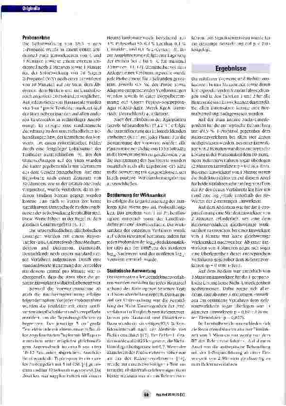 Vorschauseite 3: Vergleich der Wirksamkeit von 89,5 % 1-Propanol bei kurzen Anwendungszeiten mit dem Referenzverfahren der DGHM-Methodefürdie Hautantiseptik