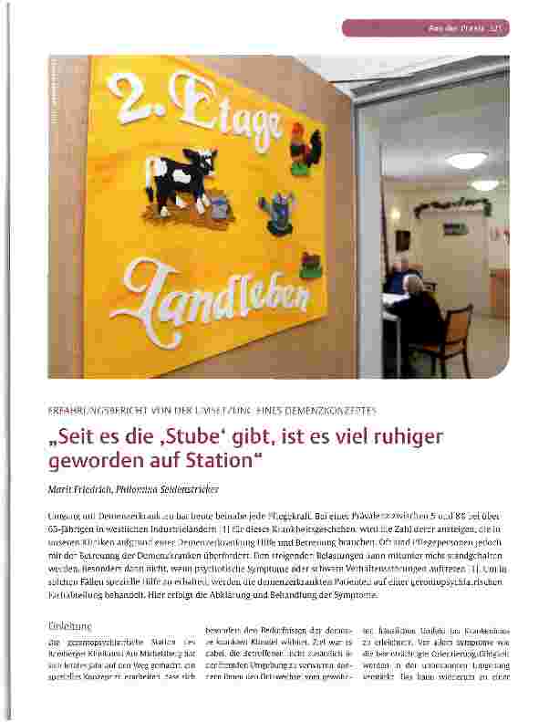 Vorschauseite 1: „Seit es die Stube gibt, ist es viel ruhiger geworden auf Station