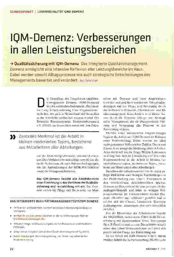 Vorschauseite 1: IQM-Demenz: Verbesserungen in allen Leistungsbereichen