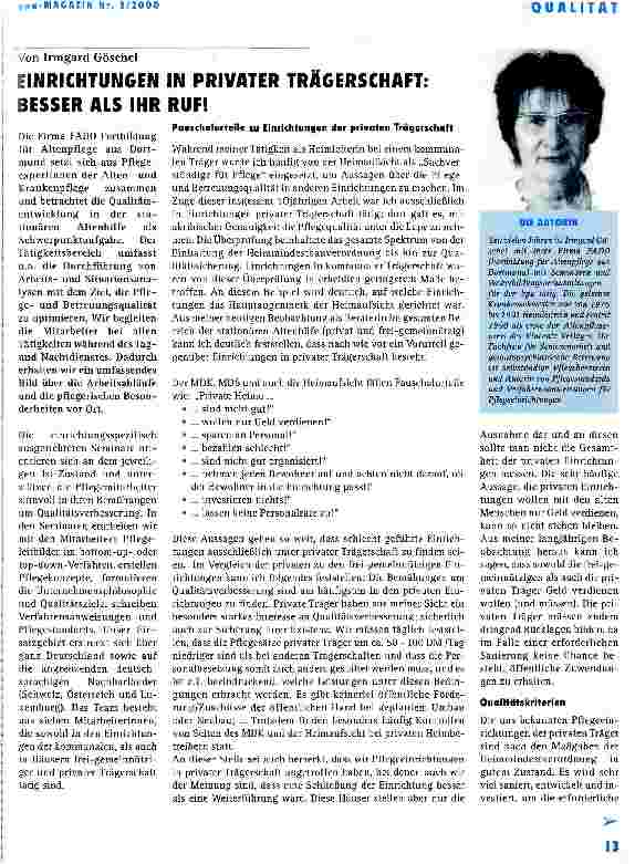 Vorschauseite 1: Einrichtungen in privater Trägerschaft: besser als ihr Ruf!