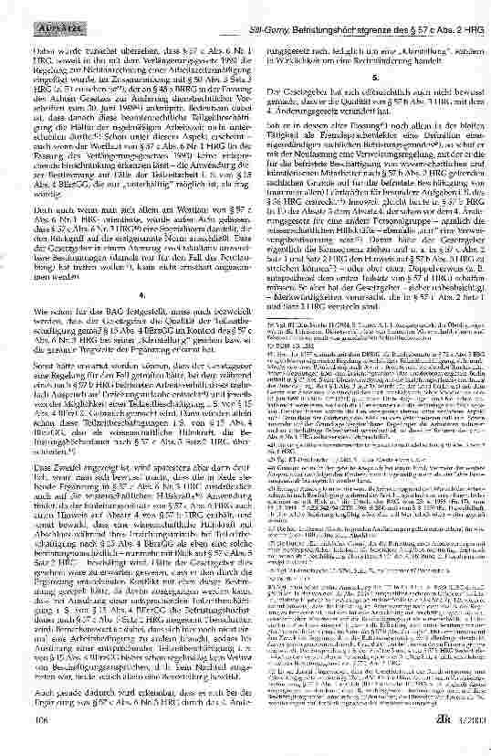 Vorschauseite 4: Erneut zur Frage der Anrechnung der Zeiten einer Beschäftigung als wissenschaftliche Hilfskraft (mit Abschluss) auf die Befristungshöchstgrenze des §57c Abs. 2 HRG