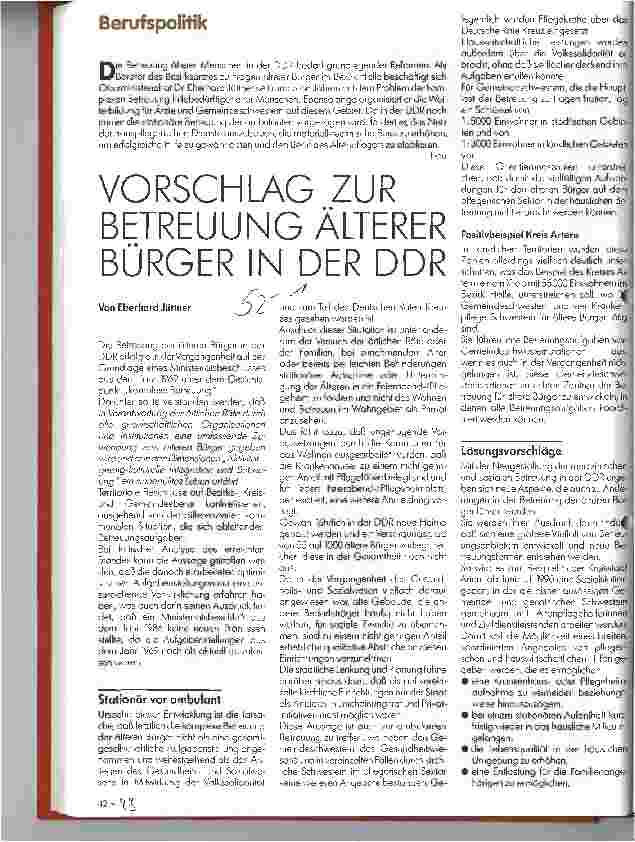 Vorschauseite 1: Vorschlag zur Betreuung älterer Bürger in der DDR