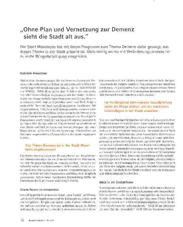 Vorschauseite 1: „Ohne Plan und Vernetzung zur Demenz sieht die Stadt alt aus.