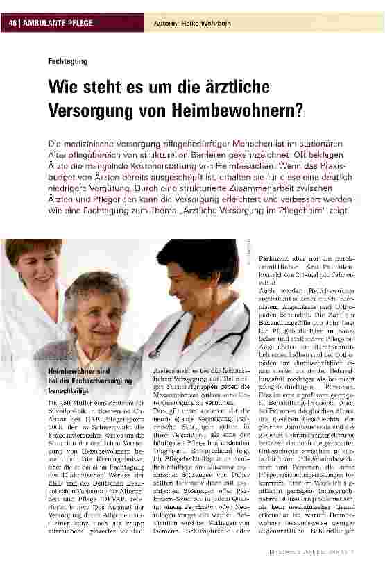 Vorschauseite 1: Wie steht es um die ärztliche Versorgung von Heimbewohnern?