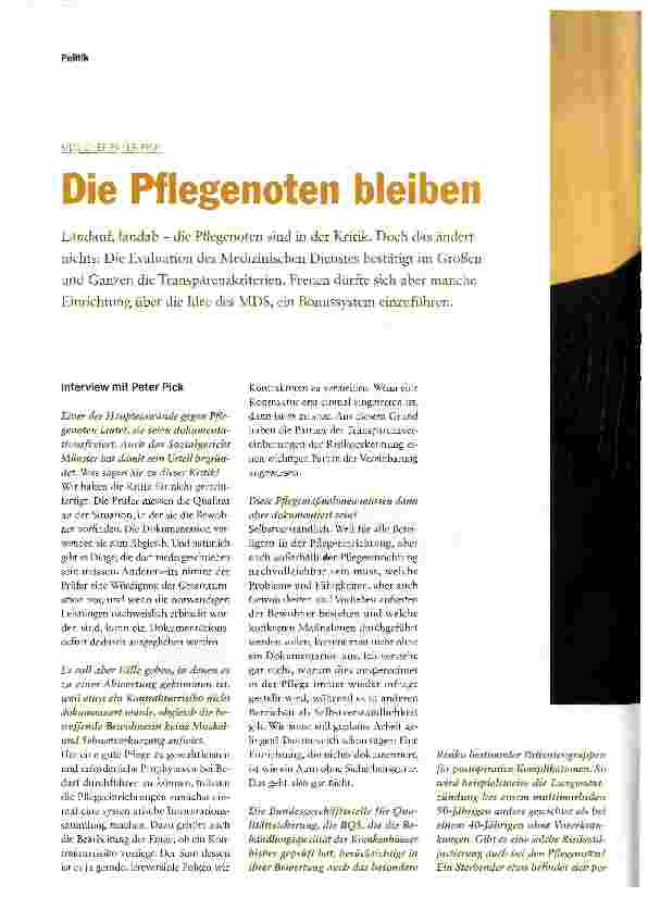 Vorschauseite 1: Die Pflegenoten bleiben