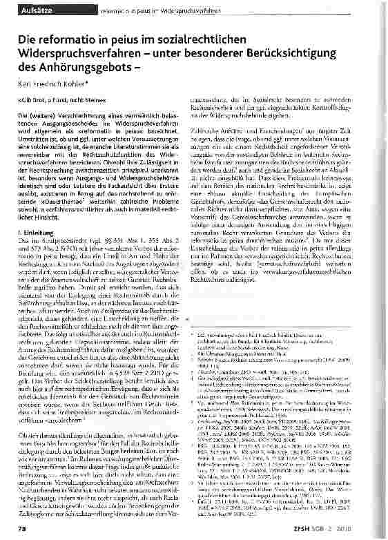 Vorschauseite 1: Die reformatio in peius im sozialrechtlichen Widerspruchsverfahren - unter besonderer Berücksichtigung des Anhörungsgebots -