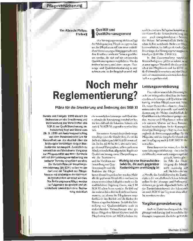 Vorschauseite 1: Noch mehr Reglementierung? Pläne für die Erweiterung und Änderung des SGB XI