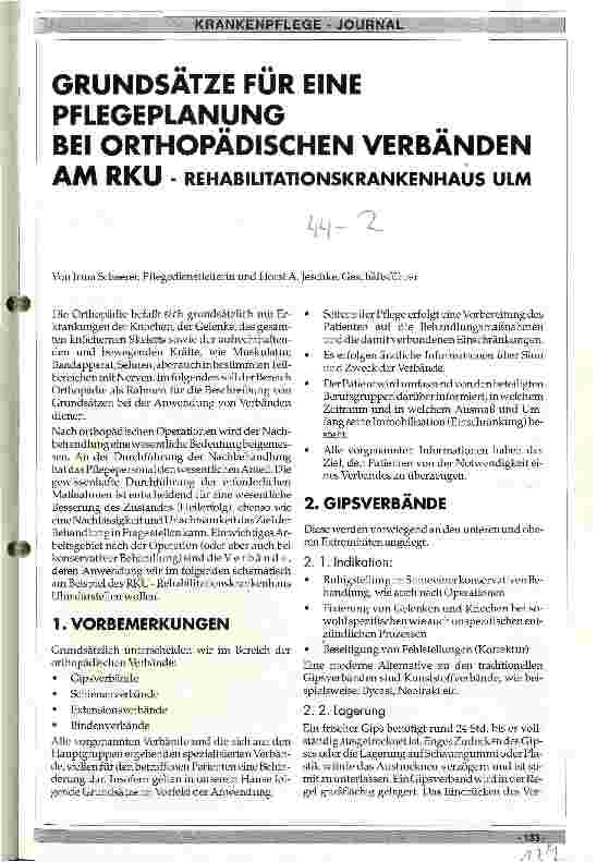Vorschauseite 1: Grundsätze für eine Pflegeplanung bei orthopädischen Verbänden am RKU - Rehabilitationskrankenhaus Ulm
