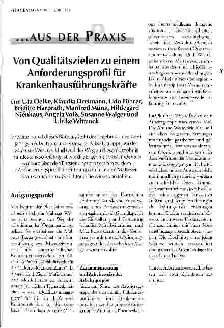 Vorschauseite 1: Von Qualitätszielen zu einem Anforderungsprofil für Krankenhausführungskräfte
