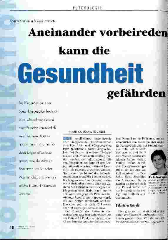 Vorschauseite 1: Aneinander vorbeireden kann die Gesundheit gefährden Kommunikation in Stresssituationen