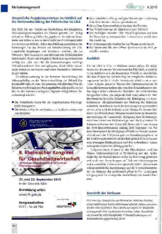 Vorschauseite 4: Integriertes Risikomanagement verbessert die Fehlerkultur im Universitätsklinikum Aachen