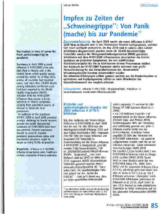 Vorschauseite 1: Impfen zu Zeiten der „Schweinegrippe: Von Panik (mache) bis zur Pandemie