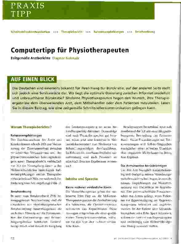 Vorschauseite 1: Computertipp für Physiotherapeuten