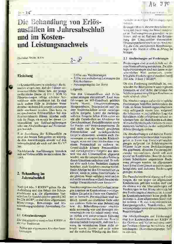 Vorschauseite 1: Die Behandlung von Erlößausfällen im Jahresabschluß und im Kostenund Leistungsnachweis
