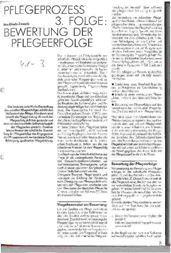 Vorschauseite 1: Pflegeprozeß - 3. Folge: Bewertung der Pflegeerfolge