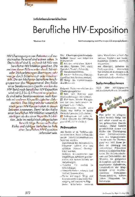 Vorschauseite 1: Berufliche HIV-Exposition Erstversorgung und Postexpositionsprophylaxe