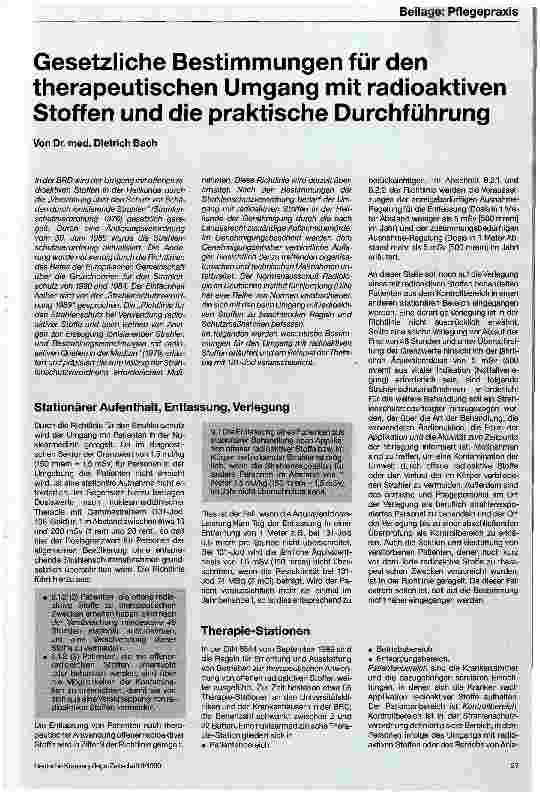 Vorschauseite 1: Gesetzliche Bestimmungen für den therapeutischen Umgang mit radioaktiven Stoffen und die praktische Durchführung