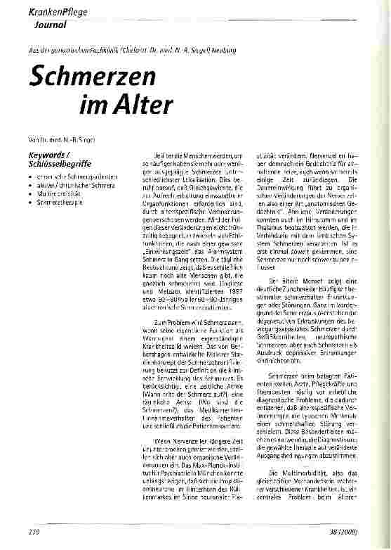 Vorschauseite 1: Schmerzen im Alter Aus der geriatrischen Fachklinik Neuburg