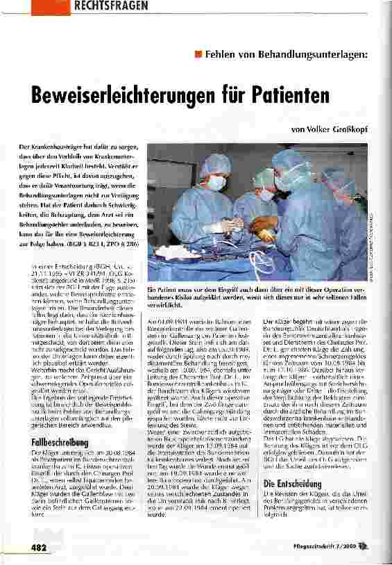 Vorschauseite 1: Beweiserleichterungen für Patienten Fehlen von Behandlungsunterlagen
