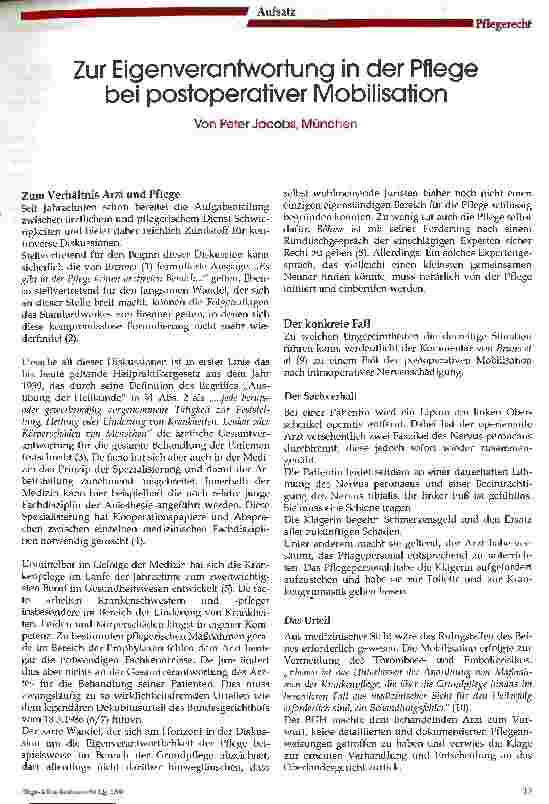 Vorschauseite 1: Zur Eigenverantwortung in der Pflege bei postoperativer Mobilisation