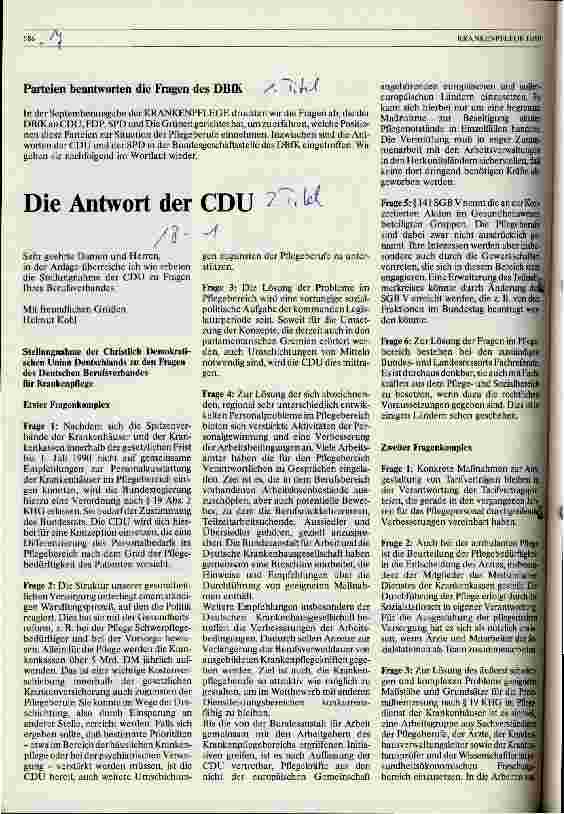 Vorschauseite 1: Parteien beantworten die Fragen des DBfK Die Antwort der CDU