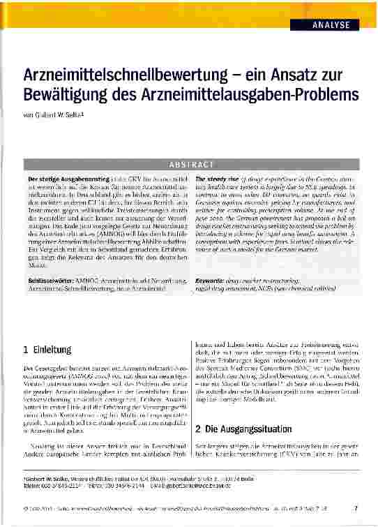 Vorschauseite 1: Arzneimittelschnellbewertung - ein Ansatz zur Bewältigung des Arzneimittelausgaben-Problems
