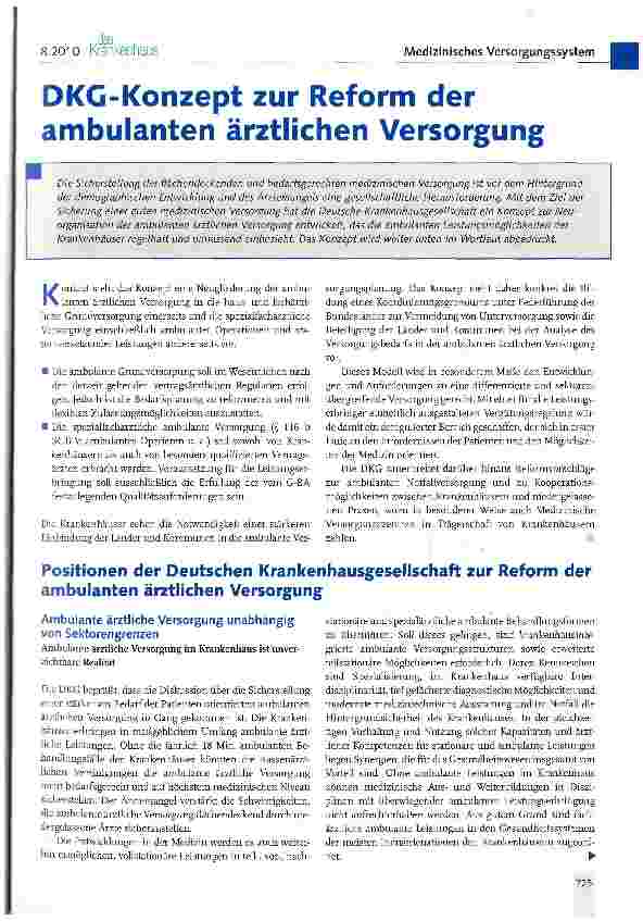 Vorschauseite 1: DKG-Konzept zur Reform der ambulanten ärztlichen Versorgung