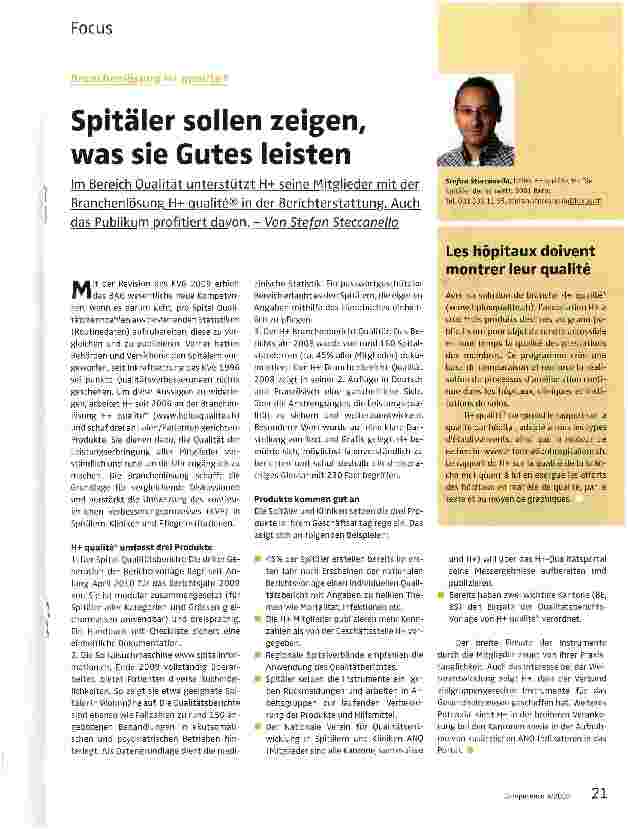 Vorschauseite 1: Spitäler sollen zeigen, was sie Gutes leisten
