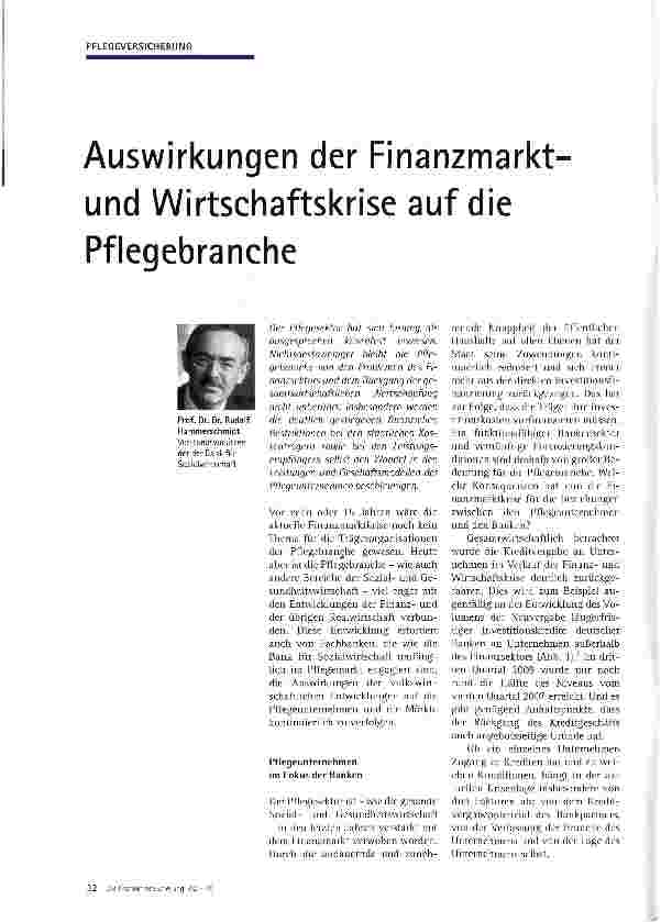 Vorschauseite 1: Auswirkungen der Finanzmarkt-und Wirtschaftskrise auf die Pflegebranche
