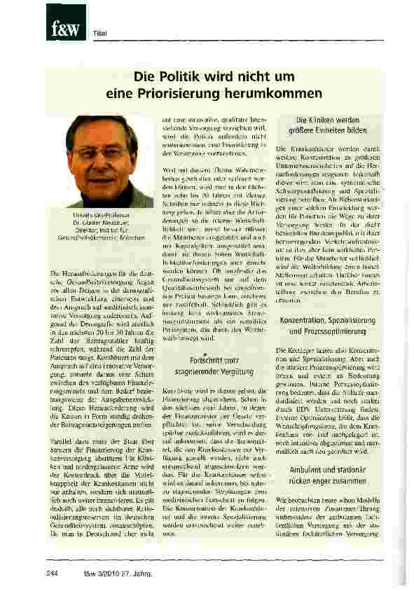 Vorschauseite 1: Die Politik wird nicht um eine Priorisierung herumkommen