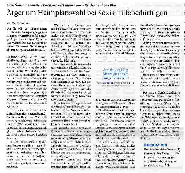 Vorschauseite 1: Ärger um Heimplatzwahl bei Sozialhilfebedürftigen