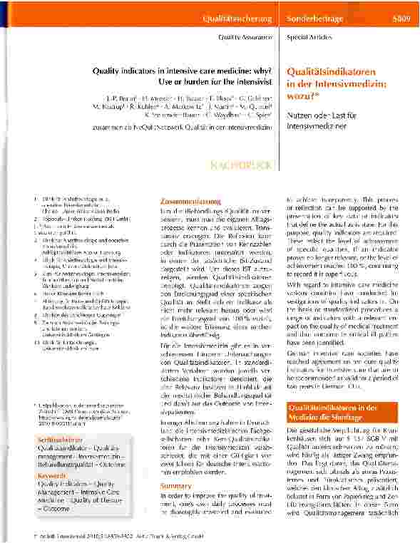 Vorschauseite 1: Qualitätsindikatoren in der Intensivmedizin: wozu?