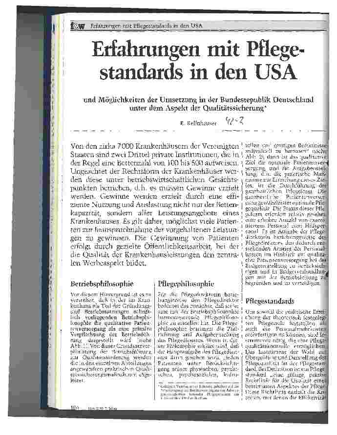 Vorschauseite 1: Erfahrungen mit Pflegestandards in den USA und Möglichkeiten der Umsetzung in der BRD unter dem Aspekt Qualitätssicherung