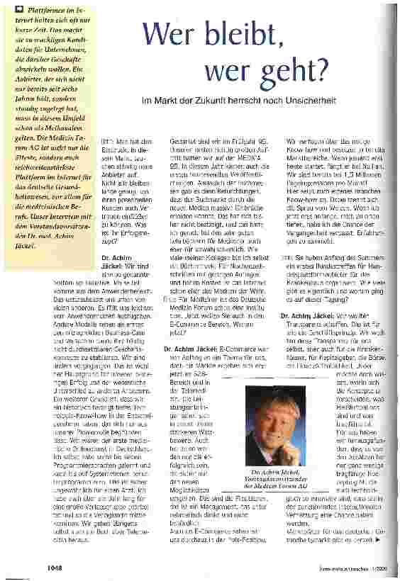 Vorschauseite 1: Wer bleibt, wer geht? Im Markt der Zukunft herrscht noch Unsicherheit