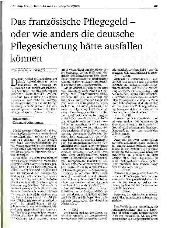 Vorschauseite 1: Das französische Pflegegeld - oder wie anders die deutsche Pflegeversicherung hätte ausfallen können