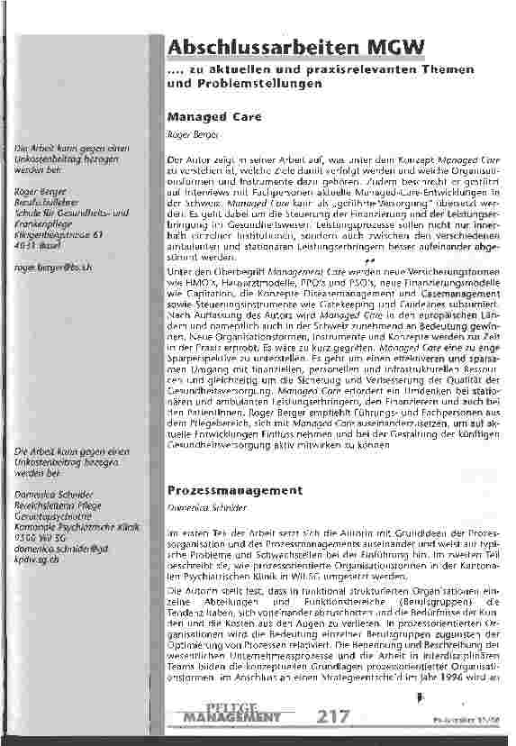 Vorschauseite 1: Abschlußarbeiten MGW