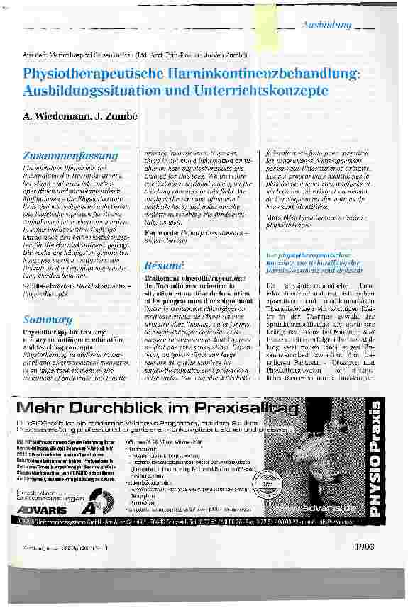 Vorschauseite 1: Physiotherapeutische Harninkontinenzbehandlung: Ausbildungssituation und Unterrichtskonzepte