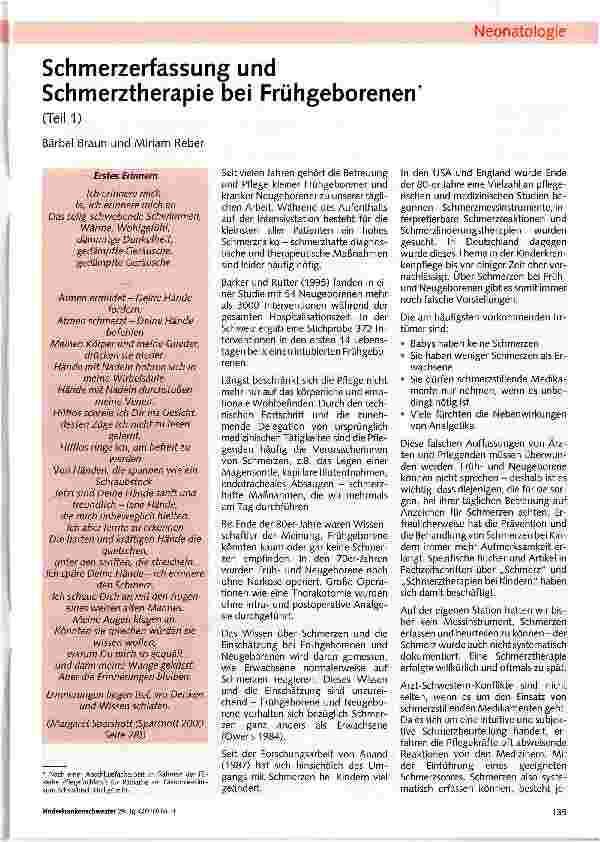 Vorschauseite 1: Schmerzerfassung und Schmerztherapie bei Frühgeborenen