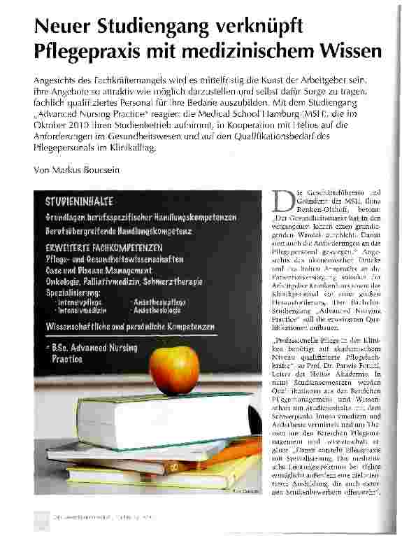 Vorschauseite 1: Neuer Studiengang verknüpft Pflegepraxis mit medizinischem Wissen
