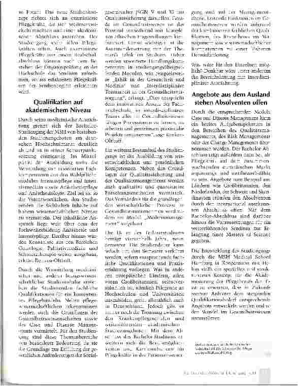Vorschauseite 2: Neuer Studiengang verknüpft Pflegepraxis mit medizinischem Wissen