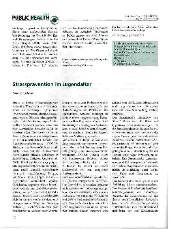 Vorschauseite 1: Stressprävention im Jugendalter