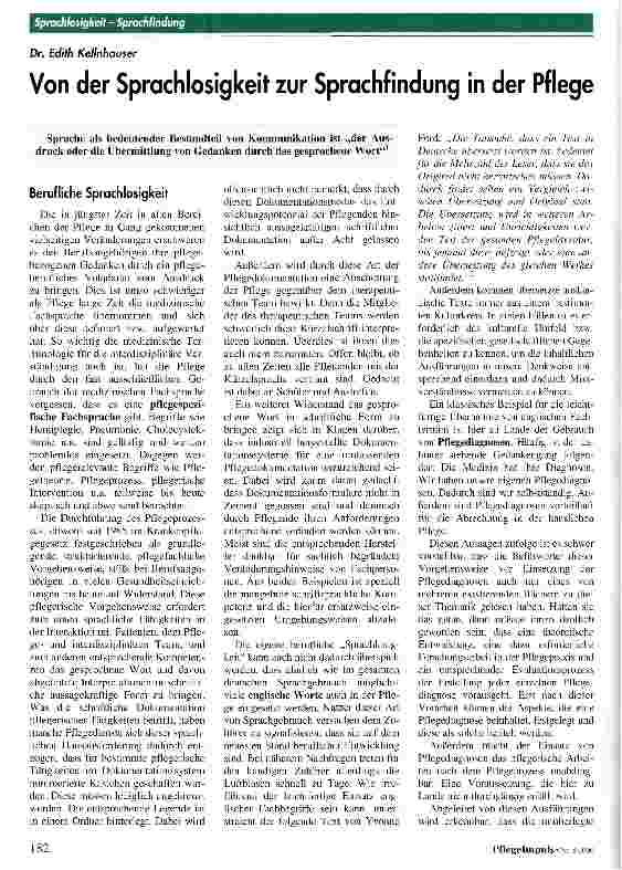 Vorschauseite 1: Von der Sprachlosigkeit zur Sprachfindung in der Pflege