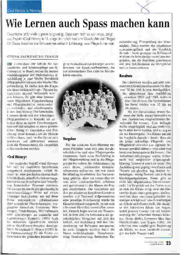 Vorschauseite 1: Wie Lernen auch Spass machen kann Oral history in nursing