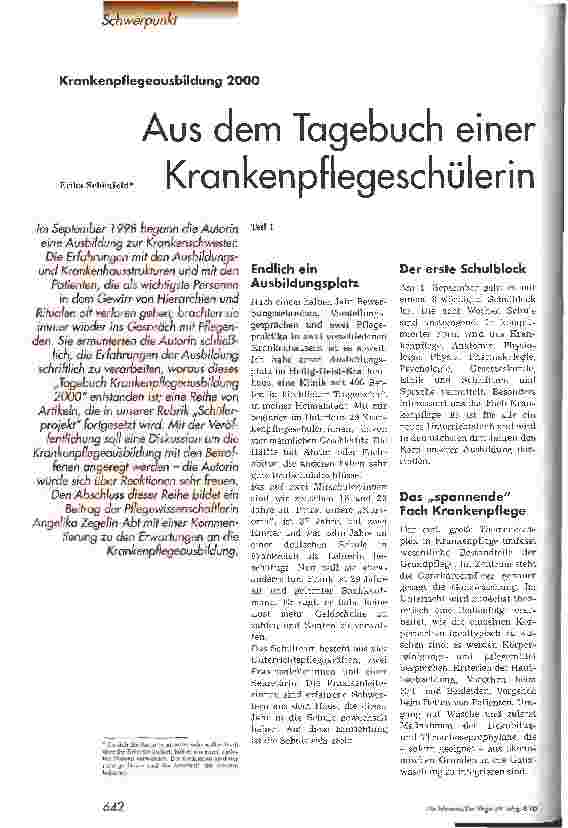 Vorschauseite 1: Aus dem Tagebuch einer Krankenpflegeschülerin
