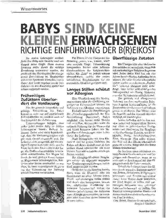 Vorschauseite 1: BABYS SIND KEINE KLEINEN ERWACHSENENRICHTIGE EINFÜHRUNG DER B(R)EIKOST