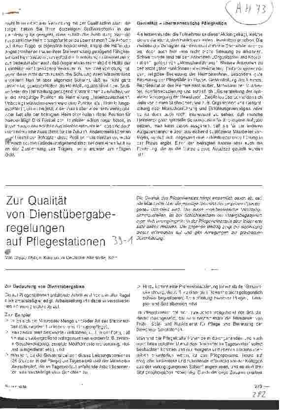 Vorschauseite 1: Zur Qualität von Dienstübergaberegelungen auf Pflegstationen