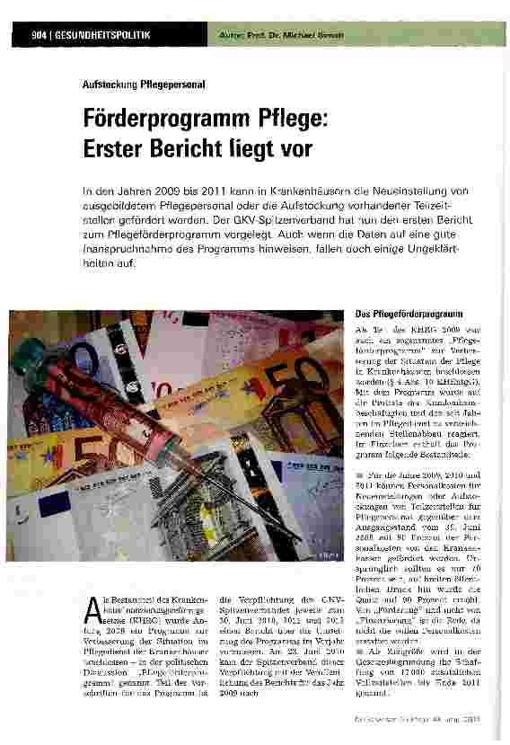 Vorschauseite 1: Förderprogramm Pflege: Erster Bericht liegt vor