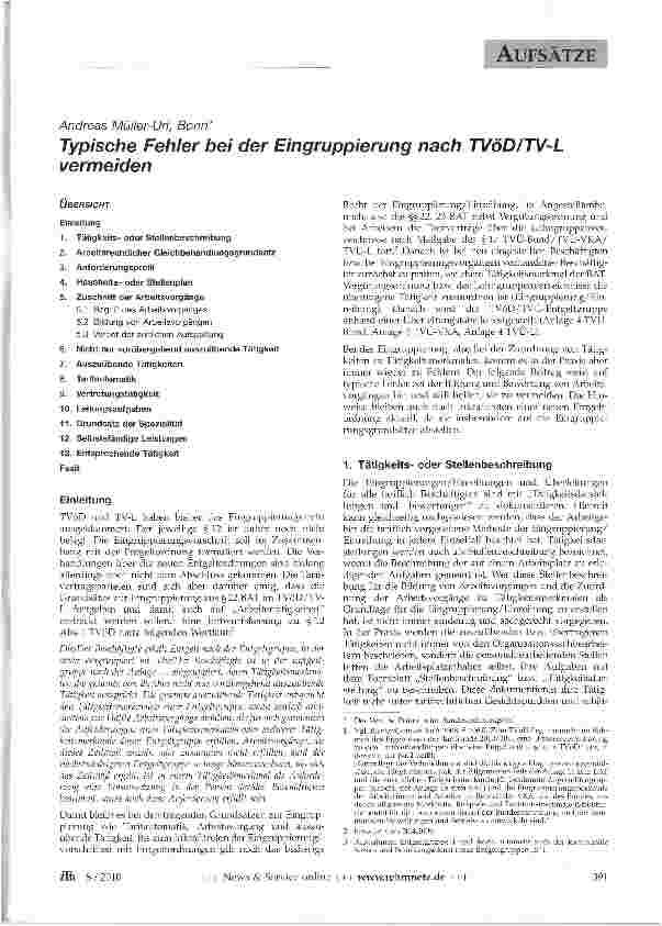 Vorschauseite 1: Typische Fehler bei der Eingruppierung nach TVöD/TV-L vermeiden